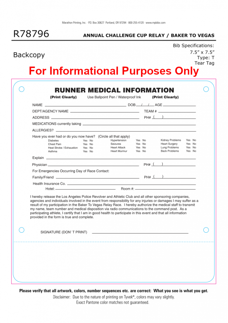 Medical Waiver Sample Baker to Vegas